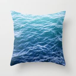Blue Pillow - Teal Ocean Waves Beautiful Pretty Beach Tide Sunset Water Decor - thumbnail 1