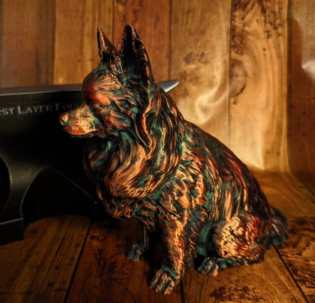 3D Printed Papillon Figurine Aged Copper Dog Statue - image 1