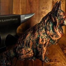 3D Printed Papillon Figurine Aged Copper Dog Statue - thumbnail 3