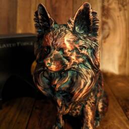 3D Printed Papillon Figurine Aged Copper Dog Statue - thumbnail 2