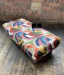 Colorful Printed Ottoman Footstool Satin Fabric & Wood Legs - thumbnail 3