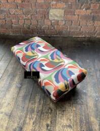 Colorful Printed Ottoman Footstool Satin Fabric & Wood Legs - thumbnail 2