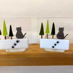 Fused Glass Black Cat Tealight Holder Handmade Christmas Decoration - thumbnail 2