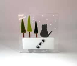 Fused Glass Black Cat Tealight Holder Handmade Christmas Decoration