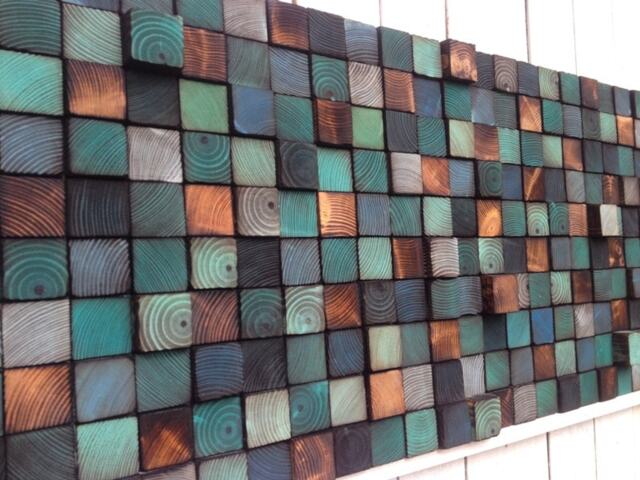 Reclaimed Wood Wall Art Mosaic - Blue Turquoise Accent, Handmade - image 1
