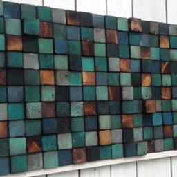 Reclaimed Wood Wall Art Mosaic - Blue Turquoise Accent, Handmade - thumbnail 4