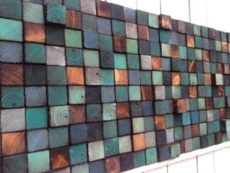 Reclaimed Wood Wall Art Mosaic - Blue Turquoise Accent, Handmade - thumbnail 1