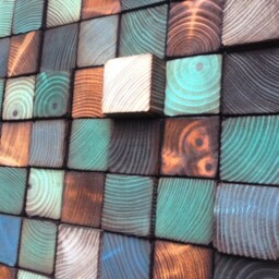 Reclaimed Wood Wall Art Mosaic - Blue Turquoise Accent, Handmade - thumbnail 2