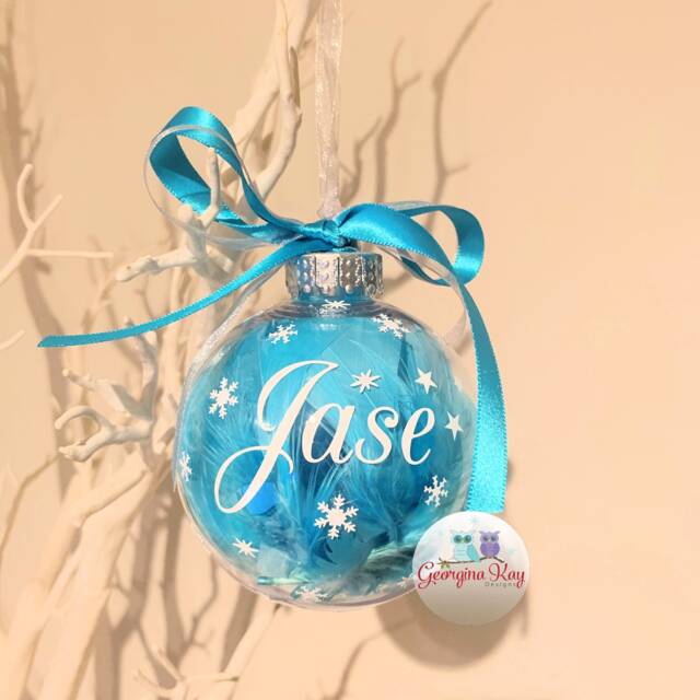 Christmas Bauble, Personalised Feather Name Ornament, Custom Bauble - image 1