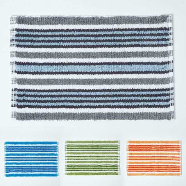 Handloomed Striped Cotton Bath Mat - 40x60cm, Super Absorbent, Non-Slip, Machine Washable, Oeko-Tex?? Certified, 100% - image 1