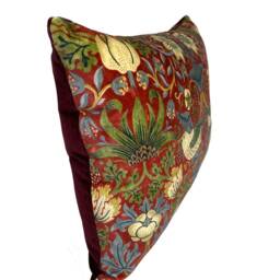 William Morris - Strawberry Thief Crimson/Slate Velvet Fabric Cushion Cover Pillow - thumbnail 2