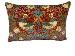 William Morris - Strawberry Thief Crimson/Slate Velvet Fabric Cushion Cover Pillow - thumbnail 1