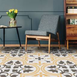 Leafy Tile Motif Vinyl Flooring, White Luxury Brown Kitchen Makeover, Artdeco Art Floor, Bedroom Inspirations, Retro Floor Cover - thumbnail 3