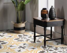 Leafy Tile Motif Vinyl Flooring, White Luxury Brown Kitchen Makeover, Artdeco Art Floor, Bedroom Inspirations, Retro Floor Cover - thumbnail 1