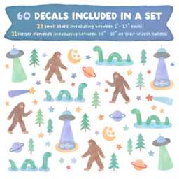 Paranormal Wall Decals - Removable, Reusable Stickers Bigfoot Decals, Ufo Art, Forest Kids Room Decor, Nursery Art - thumbnail 2