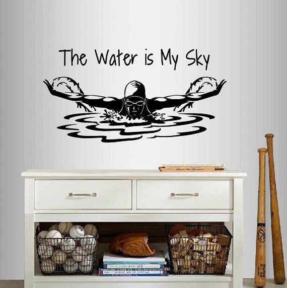 In-Style Decals Wall Vinyl Decal Home Decor Sticker The Water Is My Sky Phrase Quote Swimming Girl Woman Swimmer Butterfly Sports Design 94 - image 1