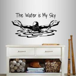 In-Style Decals Wall Vinyl Decal Home Decor Sticker The Water Is My Sky Phrase Quote Swimming Girl Woman Swimmer Butterfly Sports Design 94 - thumbnail 1