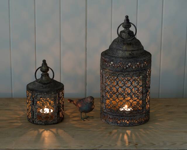 Moroccan Style Candle Lantern Distressed Metal Lattice, Garden Decor - image 1