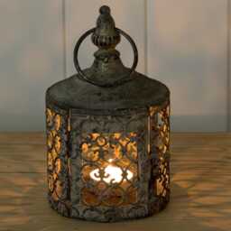 Moroccan Style Candle Lantern Distressed Metal Lattice, Garden Decor - thumbnail 3