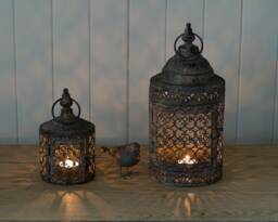 Moroccan Style Candle Lantern Distressed Metal Lattice, Garden Decor