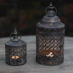 Moroccan Style Candle Lantern Distressed Metal Lattice, Garden Decor - thumbnail 2