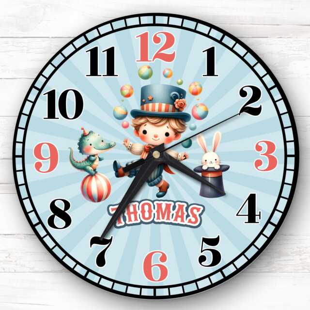 Boy Juggling Circus Personalised Gift For Kid's Bedroom Clock - Kids Clock, Children's Decor, Custom Wall - image 1