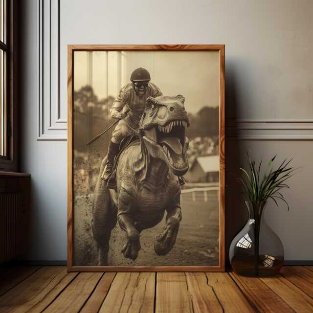T-Rex Jockey Kentucky Derby Poster Alternative History Art Print - image 1
