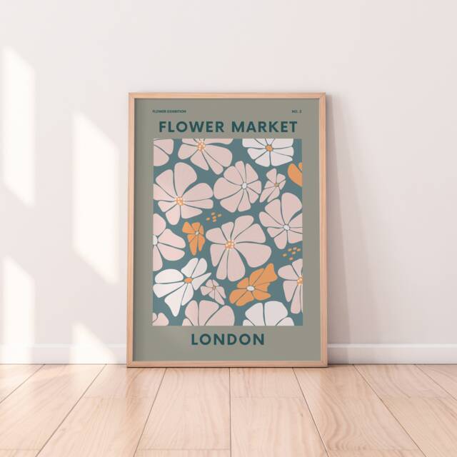 London Flower Market Print - Retro Plant Print, Cute Art, Colourful Boho Lover Gift, Living Room, Bedroom Art - image 1