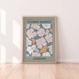 London Flower Market Print - Retro Plant Print, Cute Art, Colourful Boho Lover Gift, Living Room, Bedroom Art - thumbnail 1