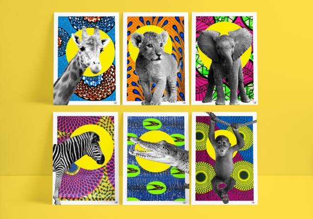 Safari Animal Nursery Art Prints African Fabric Decor, Set Of 3 Or 6 - image 1