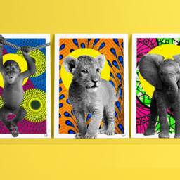 Safari Animal Nursery Art Prints African Fabric Decor, Set Of 3 Or 6 - thumbnail 2