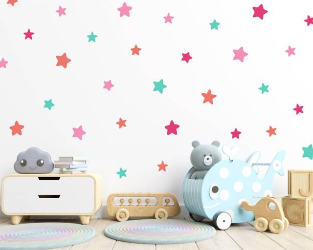 Pink Star Wall Decals Coral Nursery Peel & Stick Decor - 80 Stars - image 1