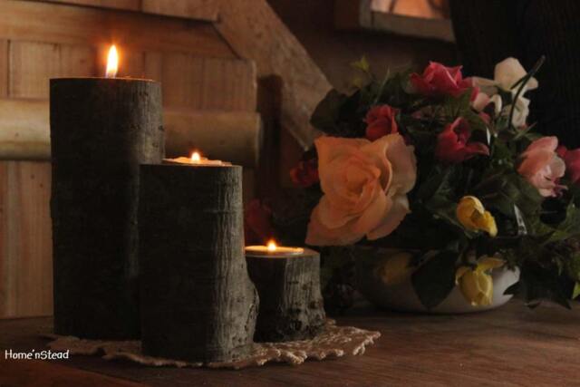 Set Of 3 Log Candles Tea Light Holders Cabin Decor, Table Center Piece Rustic Decor Seating Display - image 1