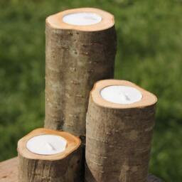 Set Of 3 Log Candles Tea Light Holders Cabin Decor, Table Center Piece Rustic Decor Seating Display - thumbnail 2