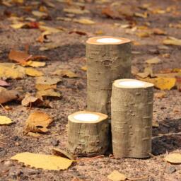 Set Of 3 Log Candles Tea Light Holders Cabin Decor, Table Center Piece Rustic Decor Seating Display - thumbnail 3