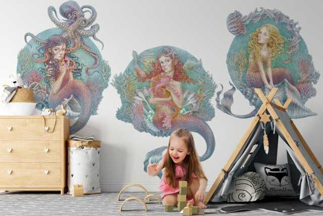 The Little Mermaids Wall Stickers For Children's Room, Pastel Kids Room Decor, Fantastic Decal Baby Self Adhesive - image 1