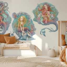 The Little Mermaids Wall Stickers For Children's Room, Pastel Kids Room Decor, Fantastic Decal Baby Self Adhesive - thumbnail 3