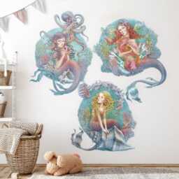The Little Mermaids Wall Stickers For Children's Room, Pastel Kids Room Decor, Fantastic Decal Baby Self Adhesive - thumbnail 2