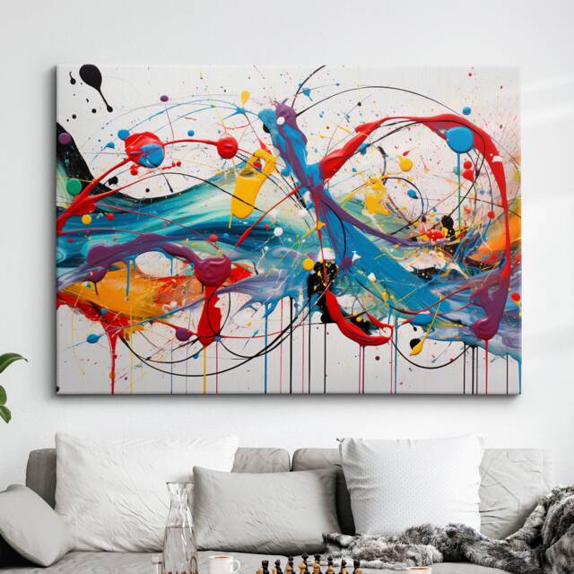 Colorful Paint Splash Abstract Oil Painting Splatter Style Wall Art, Framed Canvas Poster Print, Home Kitchen Office Room Decor, Gifts - image 1