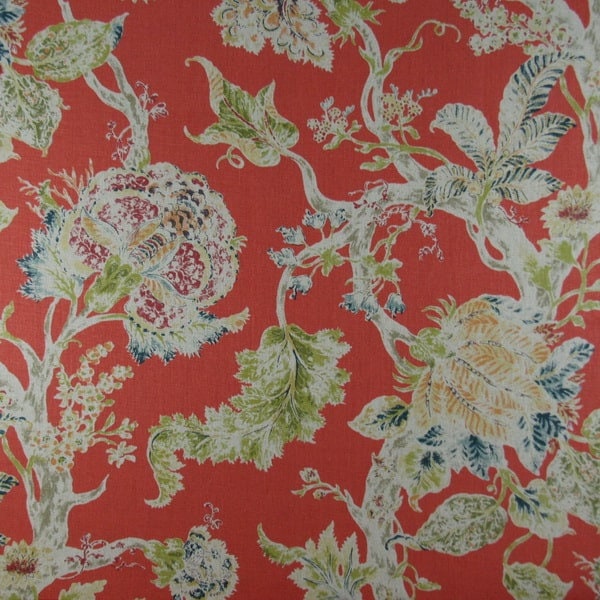 Jacobean Linen Floral Curtain Panel in Designer Fabric Kaufmann Hammond , Window Drapery, Rod Pocket, Tab Back, Grommets - image 1