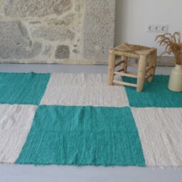 Large Handwoven Green Checkered Rug, Area Cotton Living Room Farmhouse Decor, Sustainable Unique Rug Rustic - thumbnail 4