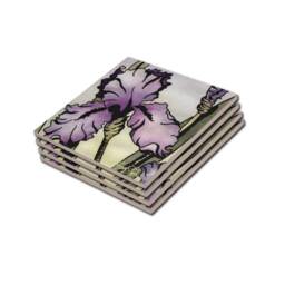 Ceramic Tile, Purplie Iris Coaster, Flower Art Print Best Selling Item On 4 Or 6 Inch Gloss Tile With Optional Easel - thumbnail 1