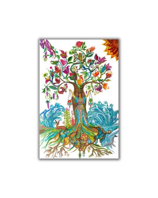 Tree Of Life Art Mother Earth Beautiful Woman Libra Zodiac Sign Abstract Painting Framed Canvas Print, Visionary Bohemian Zen Home Decor - image 1