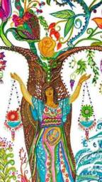 Tree Of Life Art Mother Earth Beautiful Woman Libra Zodiac Sign Abstract Painting Framed Canvas Print, Visionary Bohemian Zen Home Decor - thumbnail 3