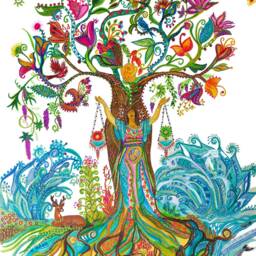 Tree Of Life Art Mother Earth Beautiful Woman Libra Zodiac Sign Abstract Painting Framed Canvas Print, Visionary Bohemian Zen Home Decor - thumbnail 2