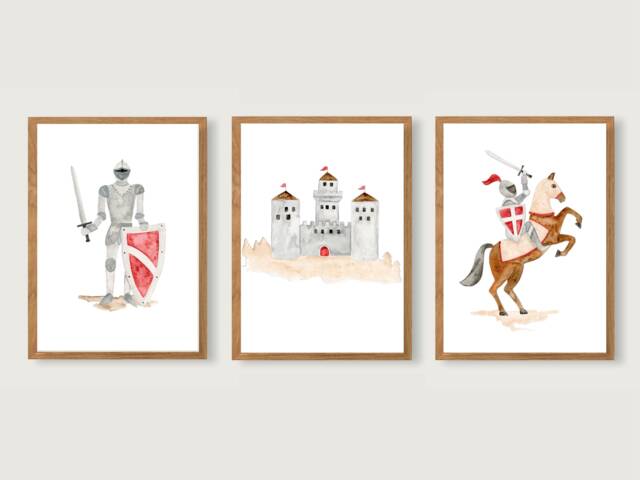 Poster Set Knights A4 - Print Children's Nursery Child Knight's Castle -- Heart & Paper - image 1