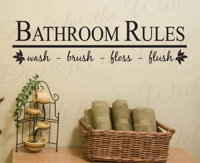 Bathroom Rules Wash Brush Floss Flush Kids Baby Adhesive Vinyl Quote Art Mural Saying Decoration Wall Lettering Decal Sticker Decor Ba03 - image 1