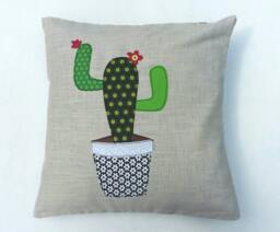 Cactus Cushion Cover, Decorative, Throw Cushion. Appliqu??d Cotton On Linen, 16 - thumbnail 1