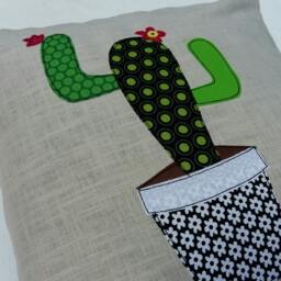 Cactus Cushion Cover, Decorative, Throw Cushion. Appliqu??d Cotton On Linen, 16 - thumbnail 3