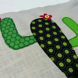 Cactus Cushion Cover, Decorative, Throw Cushion. Appliqu??d Cotton On Linen, 16 - thumbnail 2